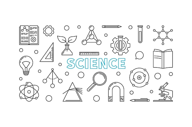 Banner horizontal de vetor de ciência em estilo de estrutura de tópicos