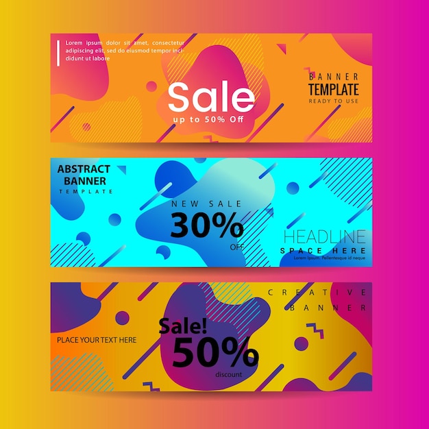 Banner horizontal definido com modelo de web de elemento fluido colorido moderno Design moderno de material plano