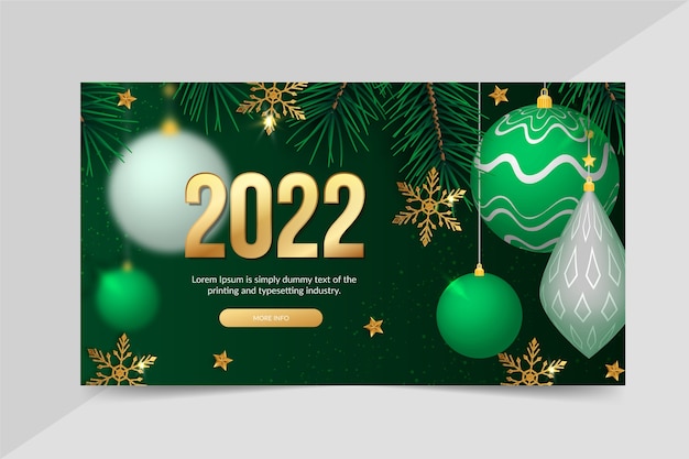 Vetor banner horizontal realista de feliz ano novo de 2022