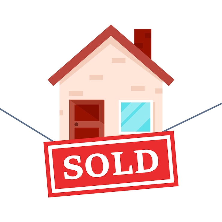 Vetor banner imobiliário com ícone de casa em estilo plano ilustração vetorial de rótulo de venda em fundo isolado conceito de negócio de sinal de venda