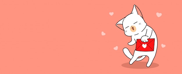 Banner kawaii gato está dando carta de amor para você em bom dia