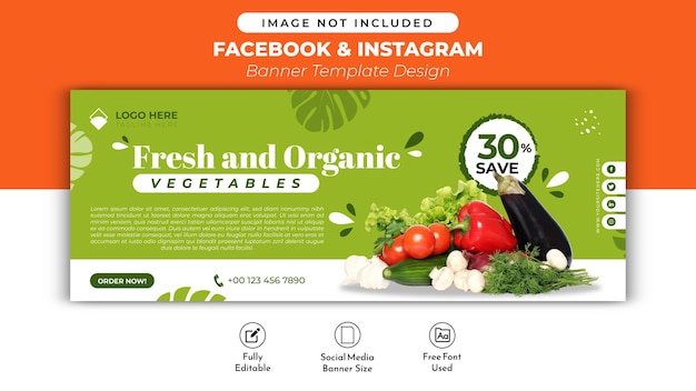 banner livre vetor vegetais orgânicos banner modelo de mídia social