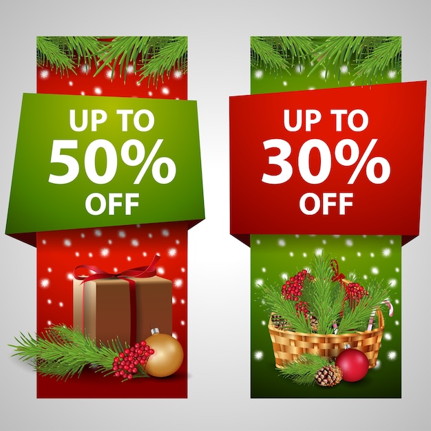 Vetor banner moderno de natal com 50% e 30% de venda