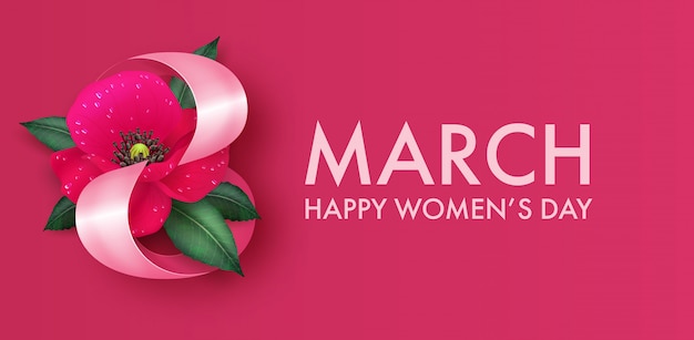 Banner para o dia internacional da mulher com a decoração da flor de papoula vermelha.