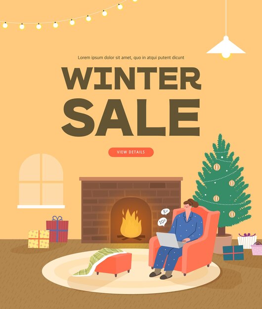 Banner pop-up de ilustração de evento de compras de inverno