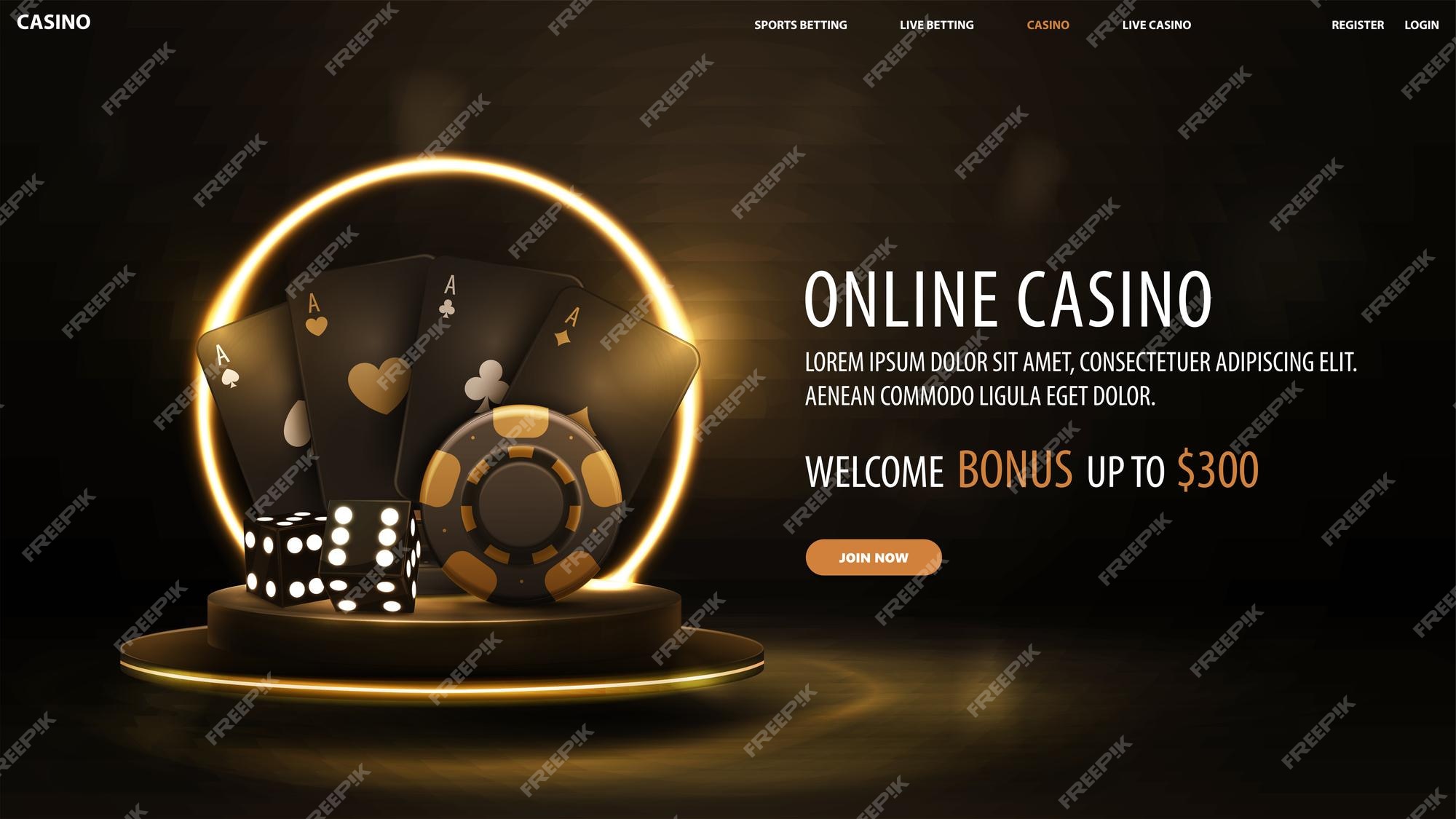 Banner preto de cassino online com botão de bônus de boas-vindas