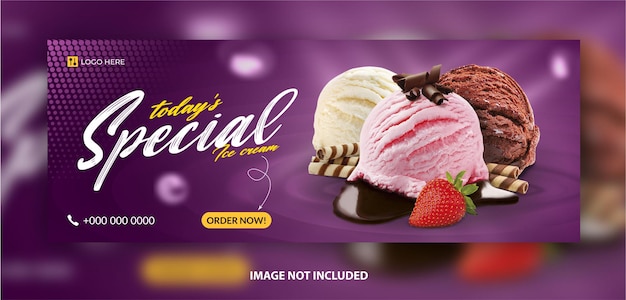 Vetor banner promocional da web de sorvete ou design de capa do facebook