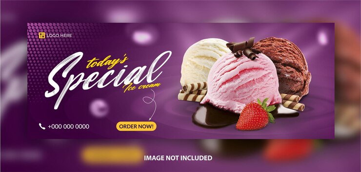 Vetor banner promocional da web de sorvete ou design de capa do facebook