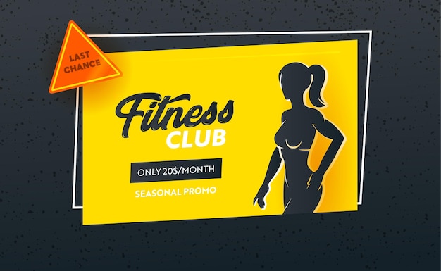 Vetor banner promocional sazonal da última chance do clube de fitness com silhueta de corpo feminino esguio