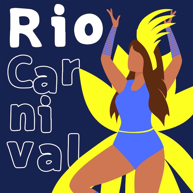 Vetor banner quadrado do carnaval do rio com mulher bonita em fantasia de carnaval com penas. ilustrações vetoriais