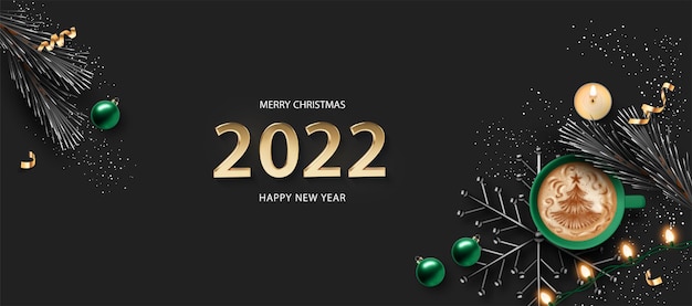 Banner realista de Natal e Ano Novo 2022