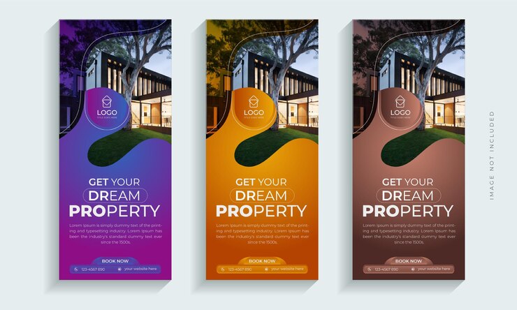 Vetor banner roll-up imobiliário ou modelo de design de capa, moderno, propriedade de luxo, casa ou venda de casa