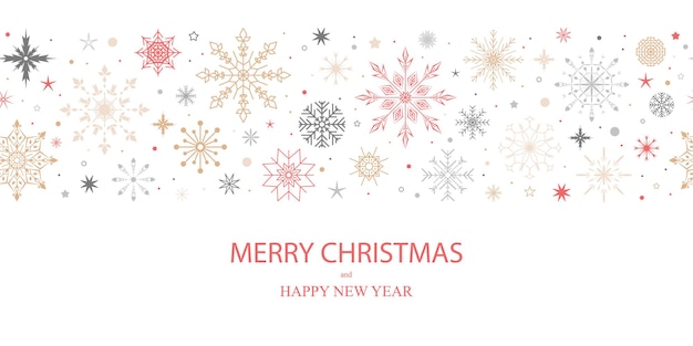 Banner sem costura de flocos de neve. Fronteira de ano novo. Projeto de Natal. Ilustração vetorial.