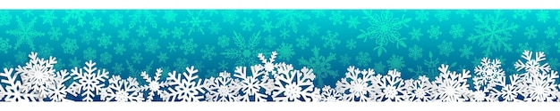 Banner sem costura de natal com flocos de neve brancos com sombras em fundo azul claro