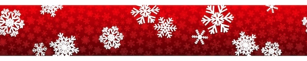 Banner sem costura de natal com flocos de neve brancos com sombras no fundo vermelho