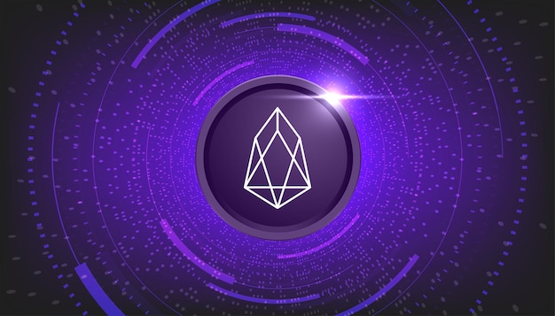 Banner temático de moeda criptográfica eos ícone eos no fundo moderno de cor preta