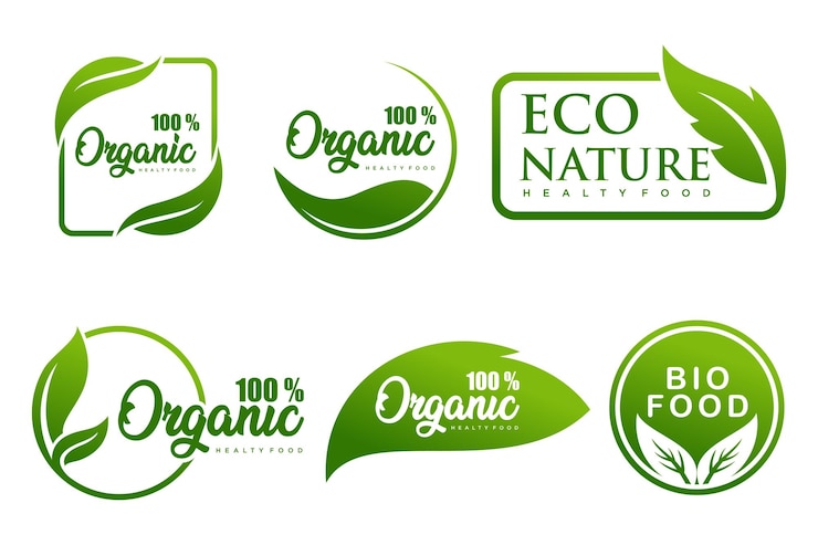 Vetor banner vegetariano orgânicoconjunto de modelos e ícones modernos de logotipo de produtos naturais e orgânicos