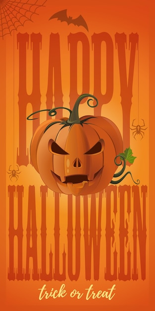 Banner vertical laranja para o halloween com jack-o-lantern.