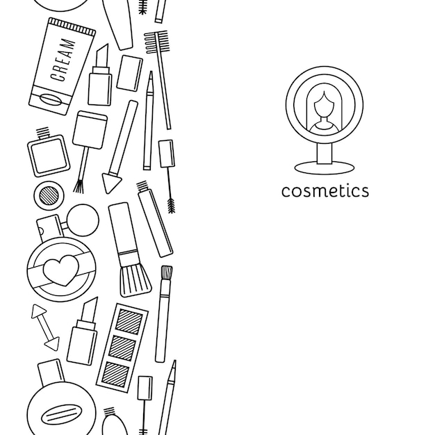 Banner vertical maquiagem e conjunto de vetores de cosméticos. moda de fundo