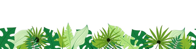 Vetor banner vetorial de padrão sem costura de borda floral de folhas tropicais