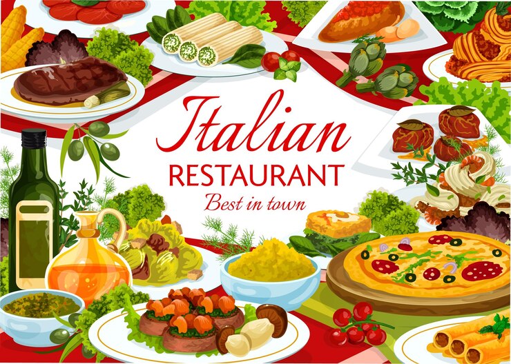Vetor banner vetorial de restaurante de comida italiana com refeições