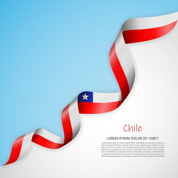 Banner vetorial nas cores brancas e azuis e fita acenando com bandeira do chile para brochuras, logotipos