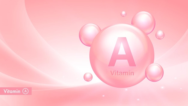 Banner vetorial para complexo de vitamina a com bolhas de gotas conceito médico cartaz de cosméticos de beleza