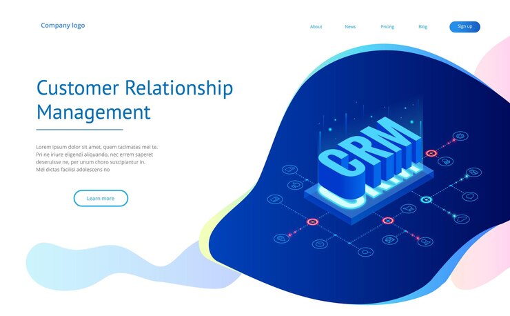 Vetor banner web isométrico crm conceito de gerenciamento de relacionamento com o cliente ilustração em vetor business internet technology