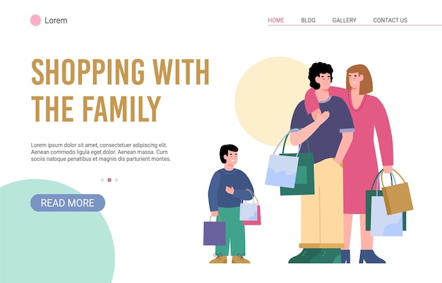 Vetor banner web vetorial para compras em família de fim de semana ou feriado