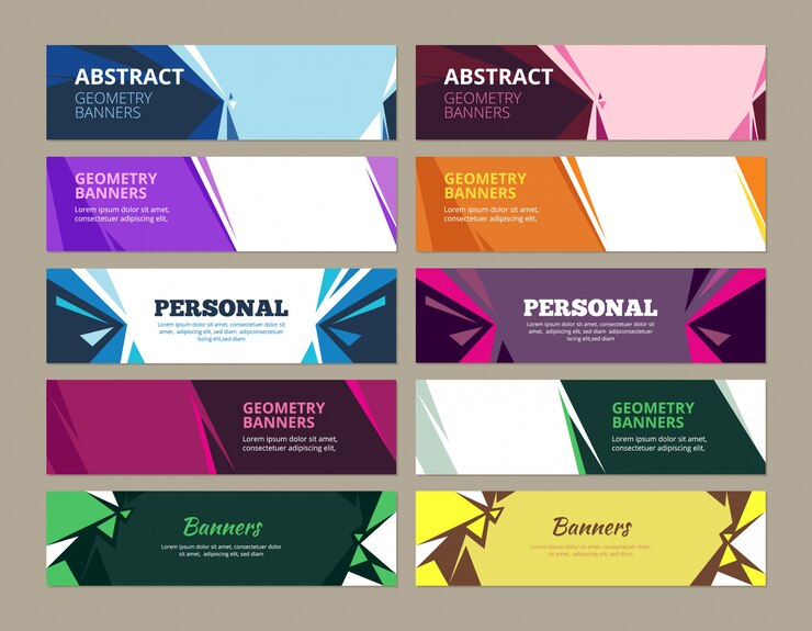 Vetor banners abstratos. formulários de modelos gráficos de efeitos geométricos para banners horizontais web coloridos com lugar para texto
