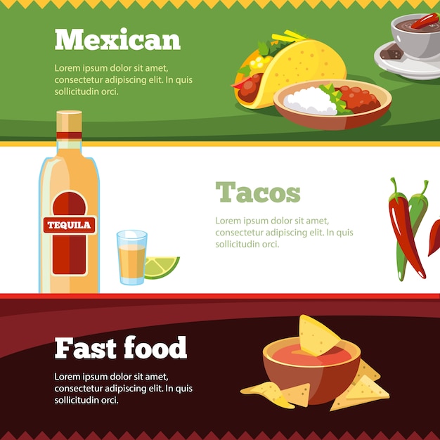 Vetor banners com comida tradicional mexicana