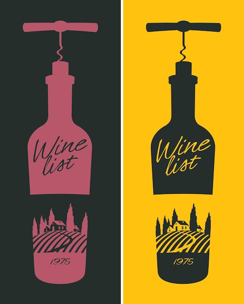 Vetor banners com garrafa de vinho e vinhedo