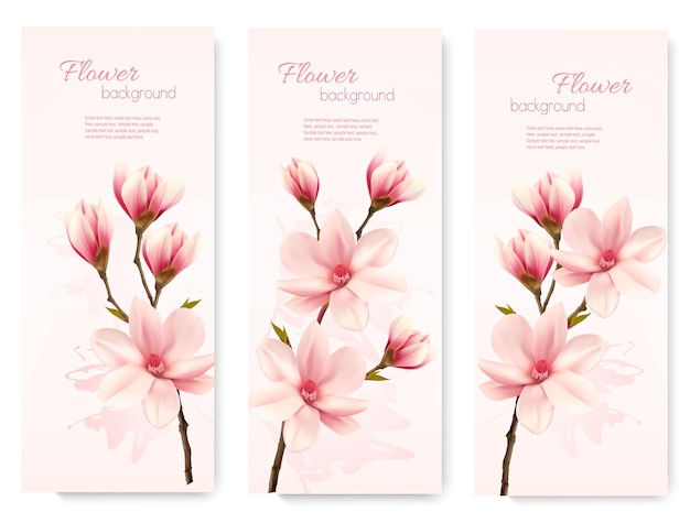 Banners com lindas flores de cerejeira.