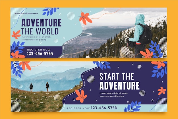 Banners de aventura plana com foto
