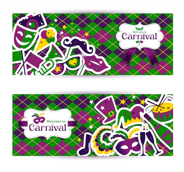 Vetor banners de carnaval brilhantes