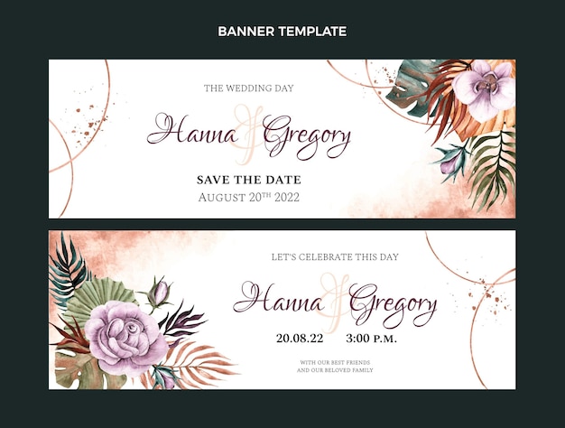 Vetor banners de casamento boho em aquarela horizontais