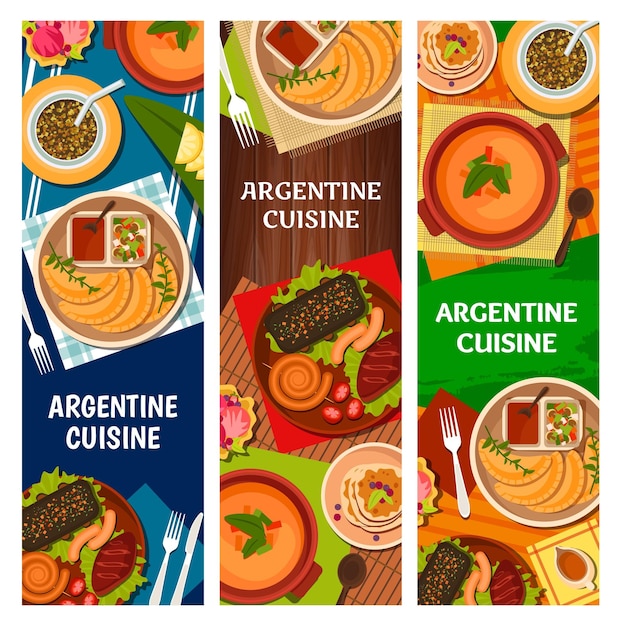 Vetor banners de comida argentina com legumes de carne de churrasco