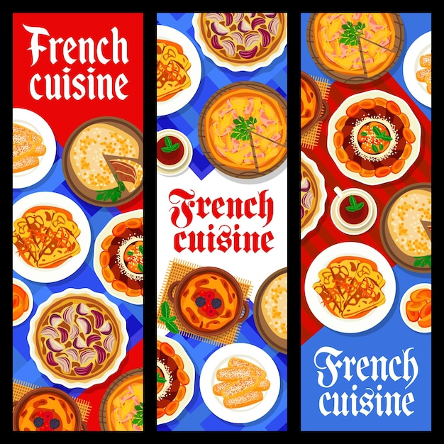 Banners de comida da culinária francesa refeições vetoriais da frança