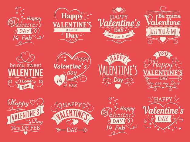 Vetor banners de dia dos namorados vintage para cartão de amor - adoro emblemas tipográficas