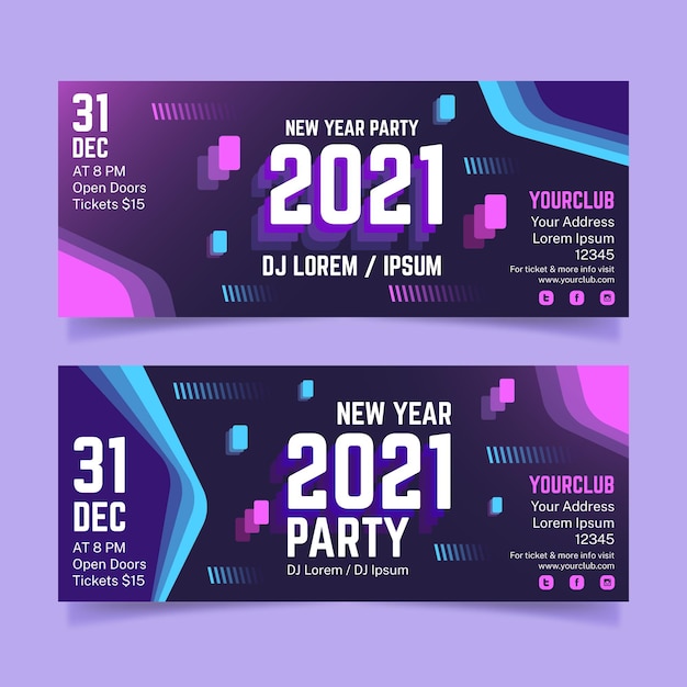 Vetor banners de festa abstratos de ano novo de 2021