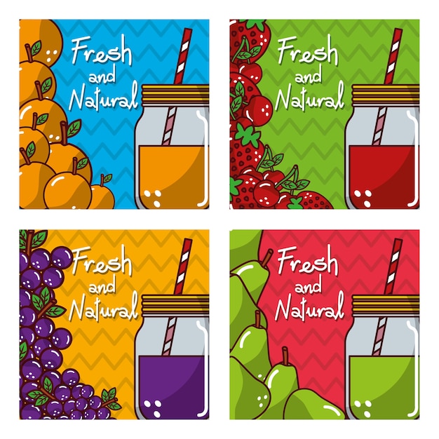 Banners de frutas nutrição natural e fresca