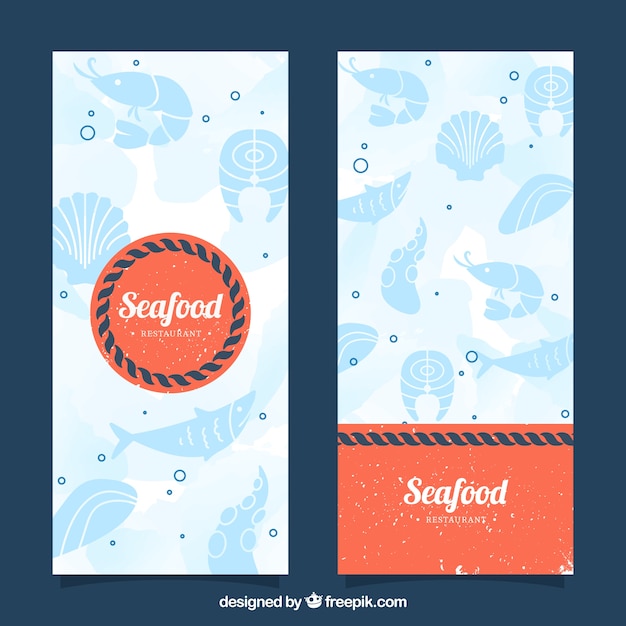 Banners de frutos do mar do vintage