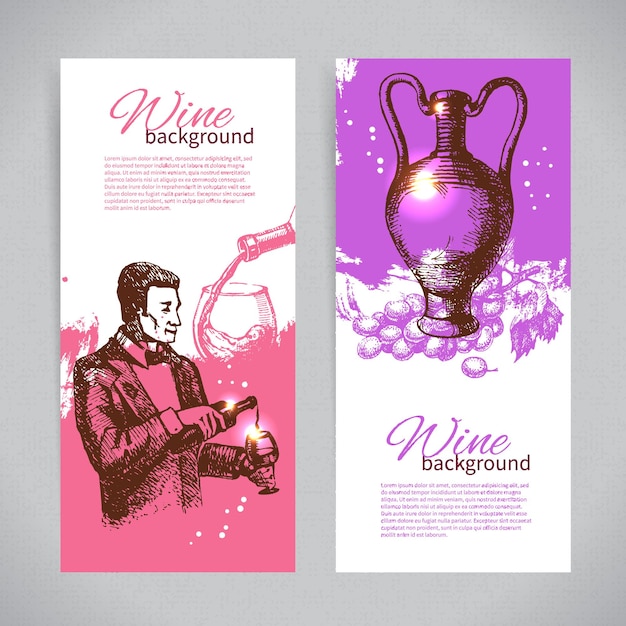 Banners de fundo vintage vinho. ilustrações desenhadas à mão