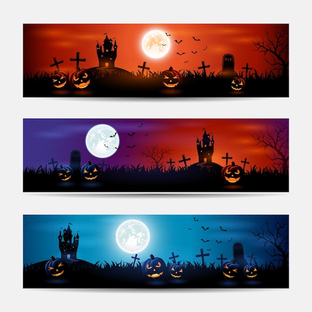 Vetor banners de halloween com castelo