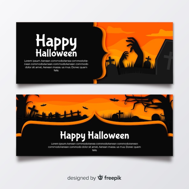 Banners de halloween plana com tons de laranja
