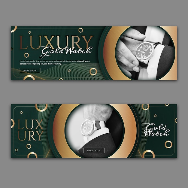 Banners de luxo gradiente dourado com foto