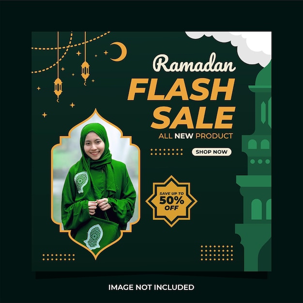 banners de modelo de postagem de mídia social de venda instantânea do ramadã quadrado