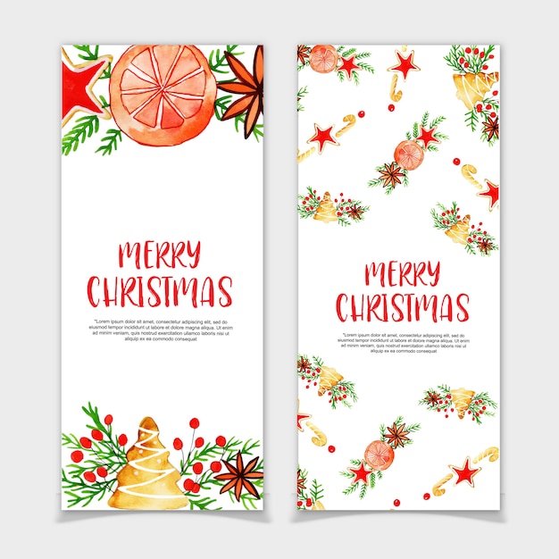 Banners de natal em aquarela