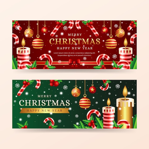 Banners de natal realistas com doces