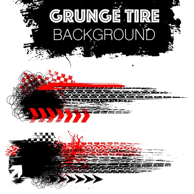 Vetor banners de pneu grunge preto e vermelho